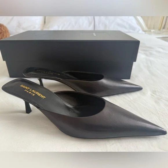 Saint Laurent Black Leather Pointed Mules UNWORN! LAST CHANCE PRIOR CONSIGNMENT! - Picture 2 of 4